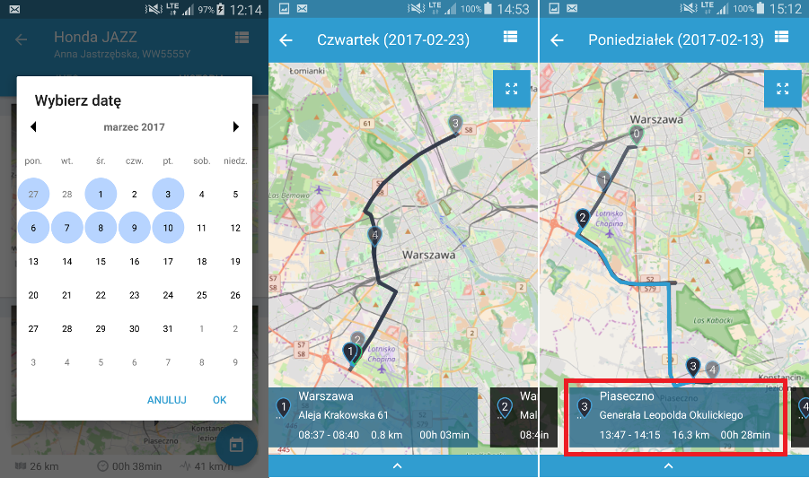 Kalendarz i przeglądanie podróży