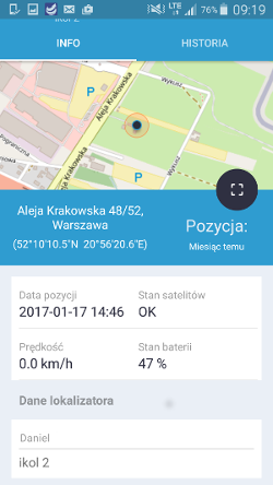 Pozycja lokalizatora w ikol Tracker